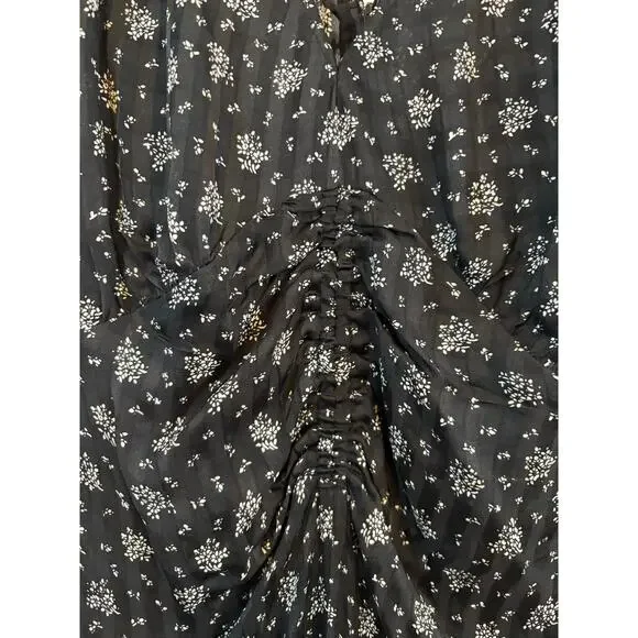 NWT Madewell Black White Floral Maxi Dress 12 Long Sleeve Ruched Boho Romantic - Picture 5 of 16